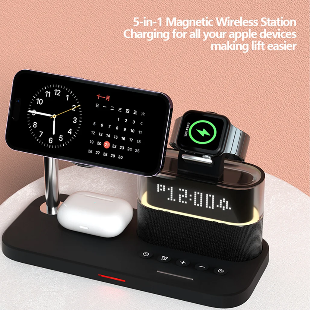 5-in-1 Multifunctional 15W Wireless Charging Station with Bedside Clock - C09 - Image 4
