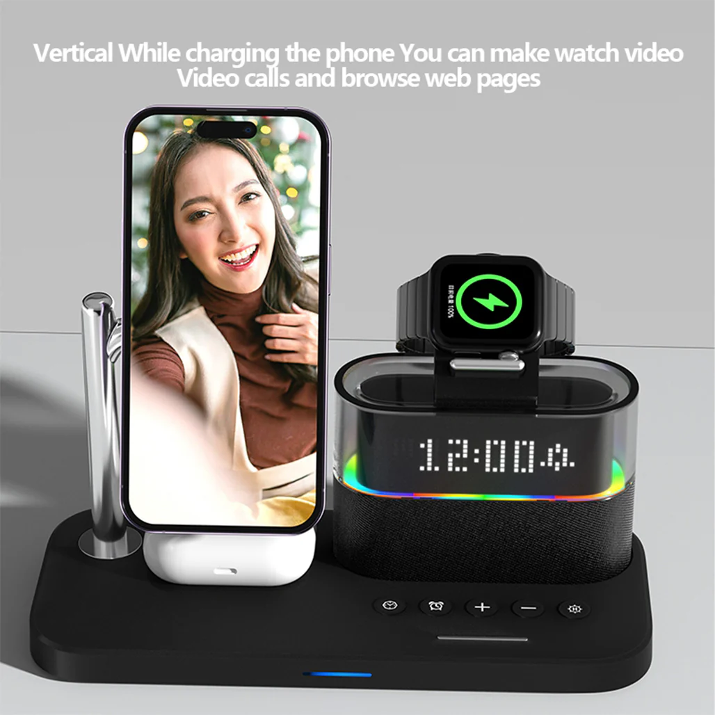 5-in-1 Multifunctional 15W Wireless Charging Station with Bedside Clock - C09 - Image 6