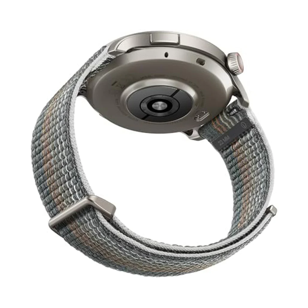 Amazfit Nylon Strap 22mm Sunset Gray - Lightweight & Breathable Watch Band for 140-210mm Wrists hook and loop fastening, along with a durable stainless steel buckle. - Image 3
