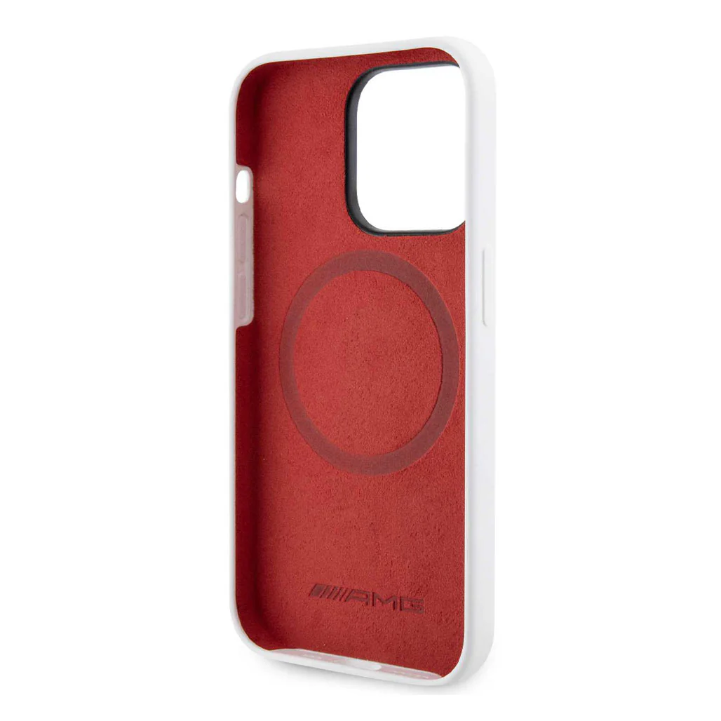 AMG Magsafe Silicone Case with Large Rhombuses Pattern for iPhone 15 Pro - White - Image 3