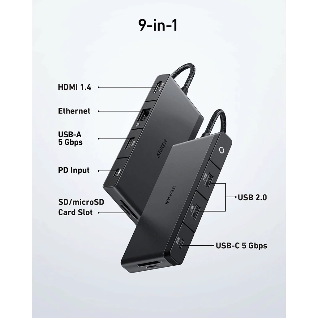 Anker 552 USB-C Hub (9-in-1) with 4K HDMI – High-Speed Data Transfer, Pass-Through Charging, Ethernet, SD/microSD Slots - Image 3