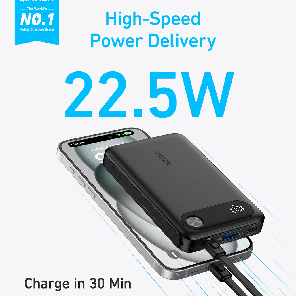 Anker A1257H11 10,000mAh Power Bank – 22.5W Fast Charging Portable Charger (Black) - Image 2