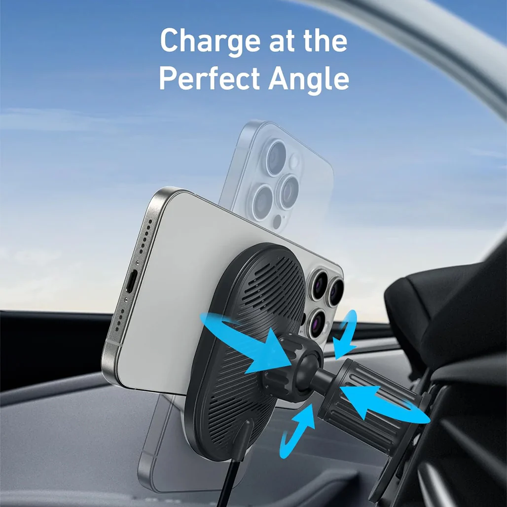 Anker MagGo 15W Wireless Car Charger - Magnetic Charging Pad with Built-In USB-C Cable, Adjustable 360° Base & 25W Adapter - Image 4