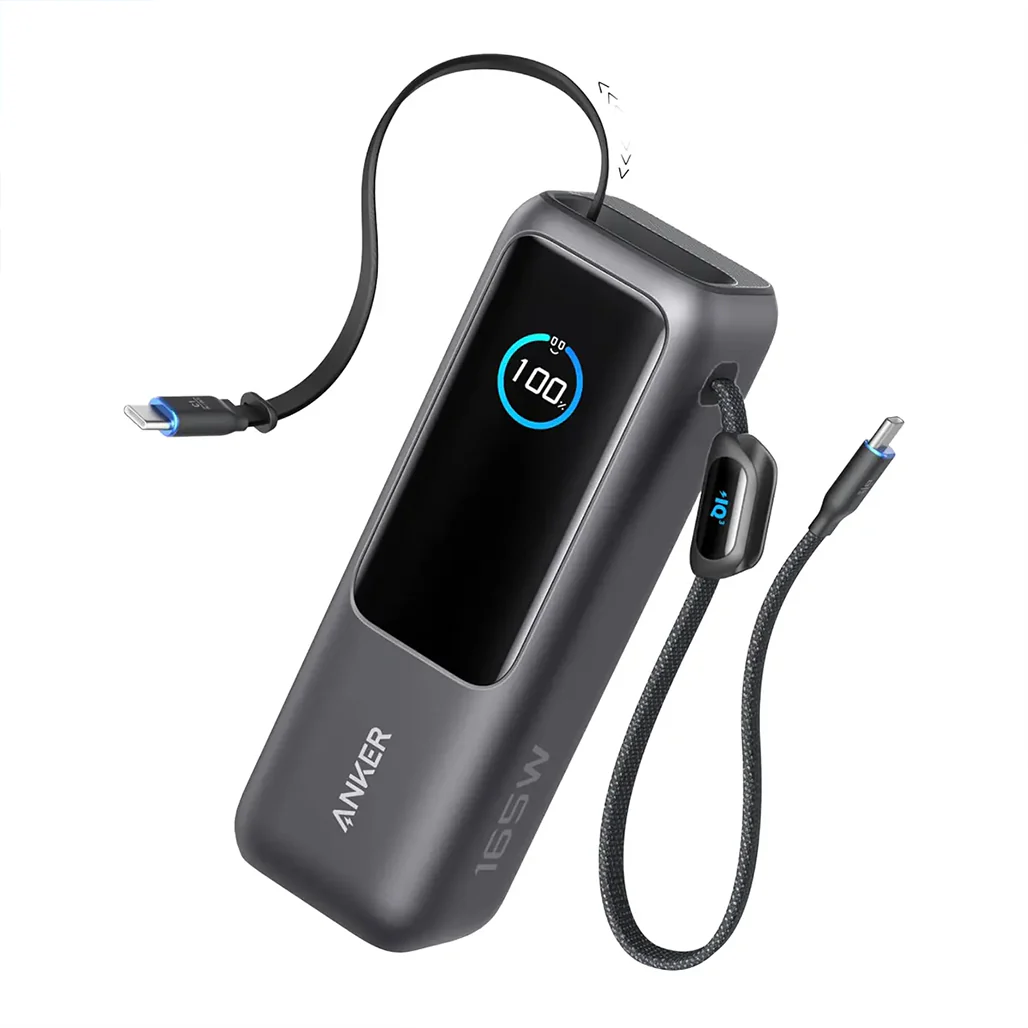 Anker Power Bank 25000mAh 165W Ultra-Fast Portable Charger with Retractable USB C Cables (Model A1695) - Dual Laptop Charging, 4 Device Support