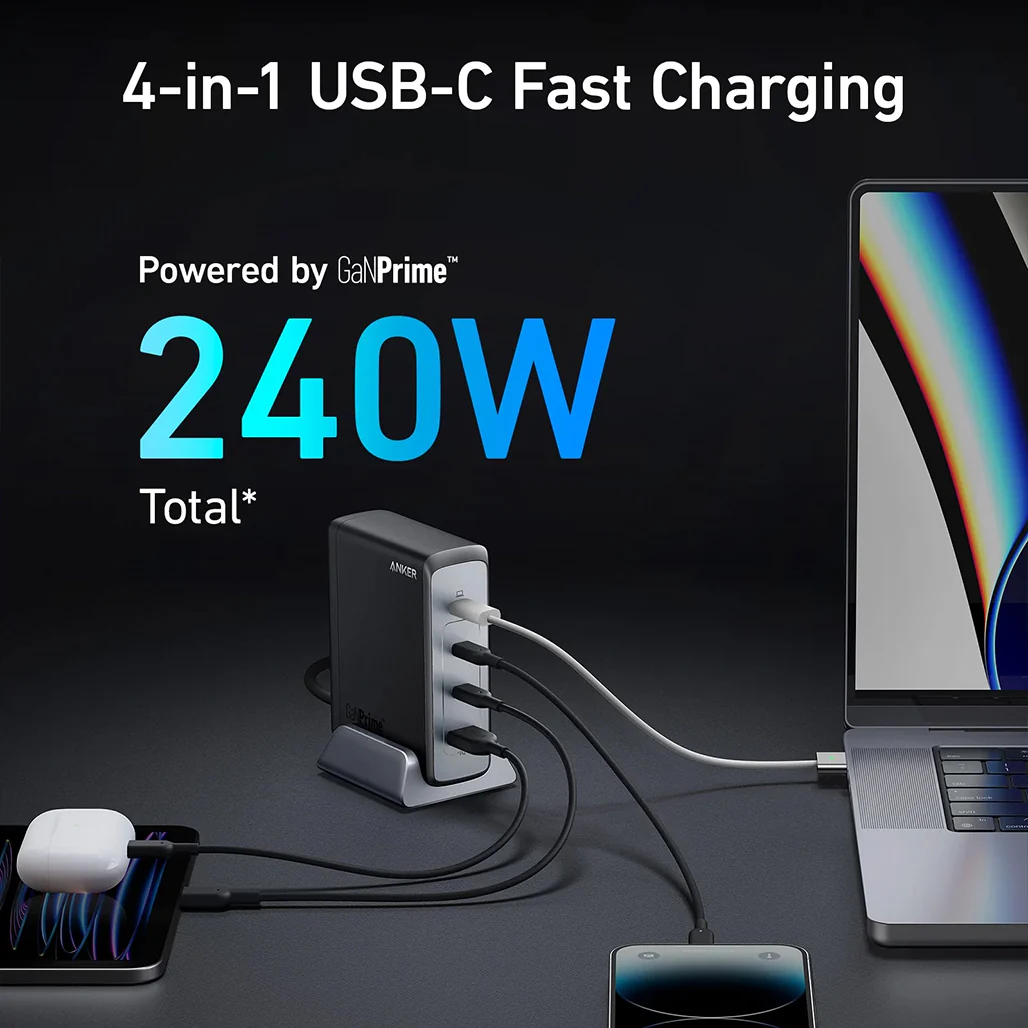 Anker Prime 240W GaN Desktop Charger (4 Ports) – Ultra-Compact and High-Speed Charging Solution - Image 3