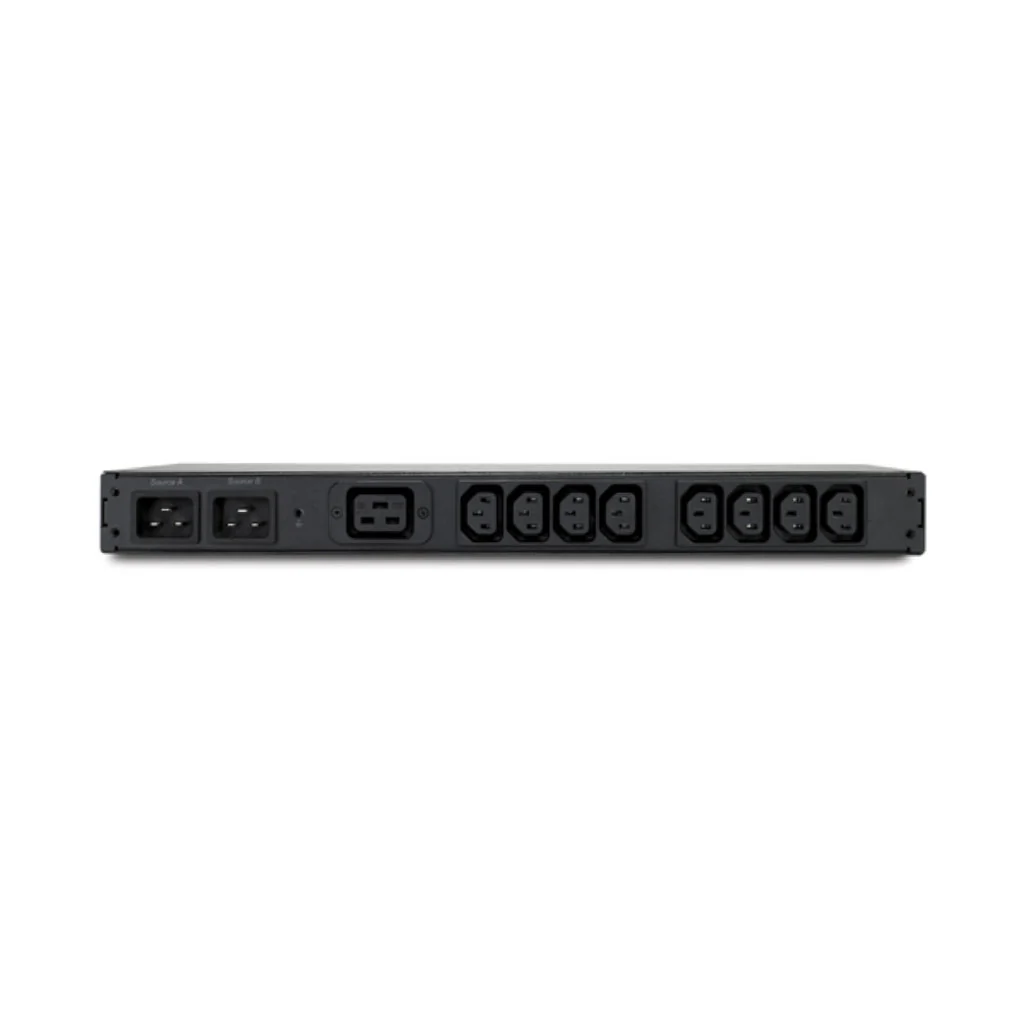 APC AP4423 Rack ATS - 230V, 16A, C20 IN, (8) C13 (1) C19 OUT, 1U Rack-Mounted Automatic Transfer Switch