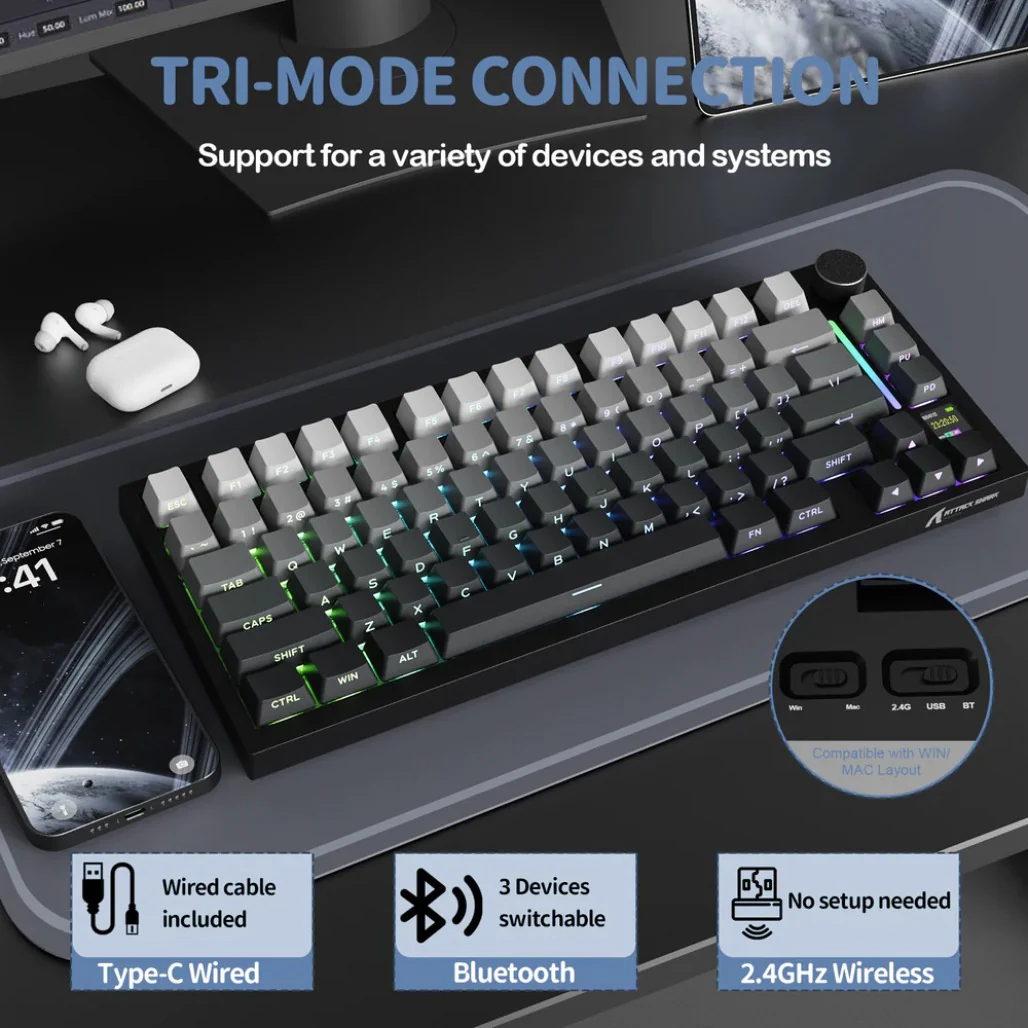 Attack Shark X820 Ultra 75% Tri-Mode Gasket Wireless Mechanical Gaming Keyboard - Image 13