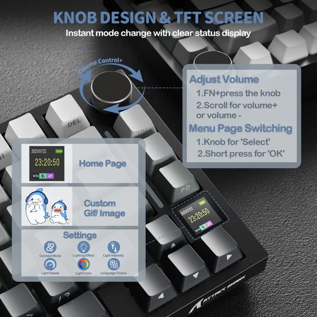 Attack Shark X820 Ultra 75% Tri-Mode Gasket Wireless Mechanical Gaming Keyboard - Image 16