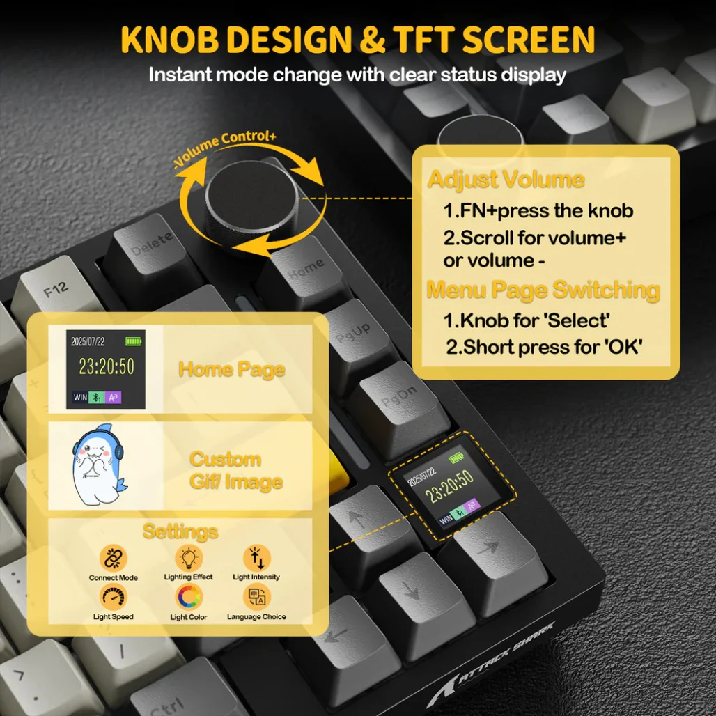 Attack Shark X820 Ultra 75% Tri-Mode Gasket Wireless Mechanical Gaming Keyboard - Image 17