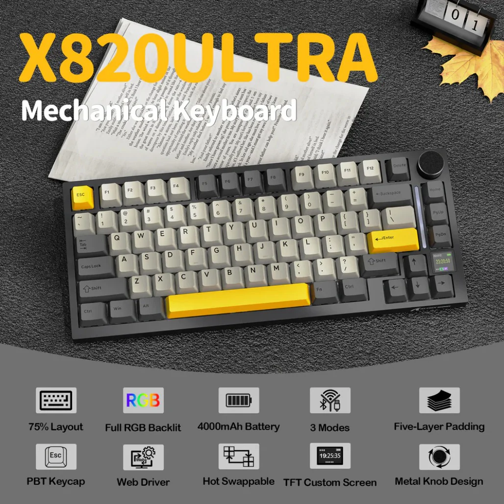 Attack Shark X820 Ultra 75% Tri-Mode Gasket Wireless Mechanical Gaming Keyboard - Image 22