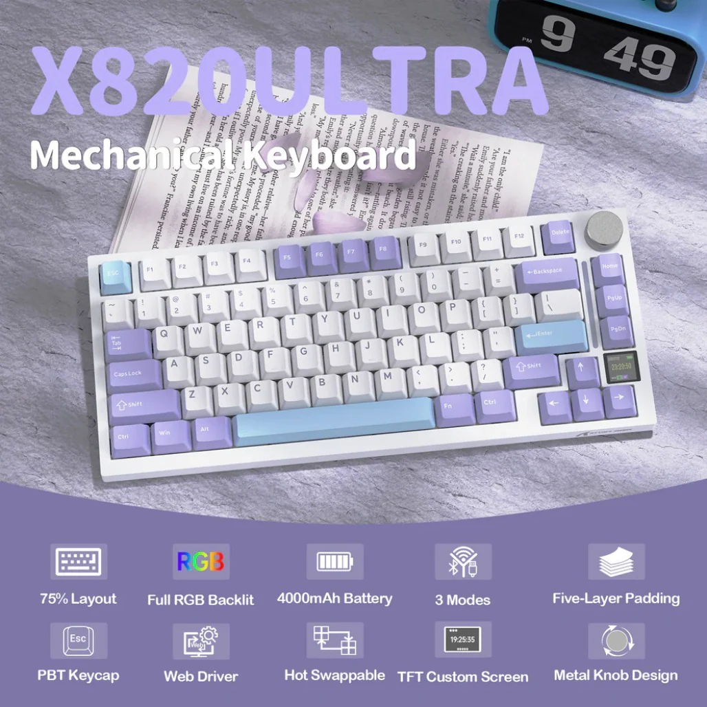 Attack Shark X820 Ultra 75% Tri-Mode Gasket Wireless Mechanical Gaming Keyboard - Image 23