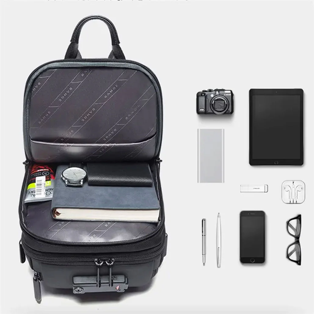 BANGE BG-7082 Anti-theft TSA Lock Crossbody Bag Waterproof Chest Pack with External USB Port - Black - Image 2