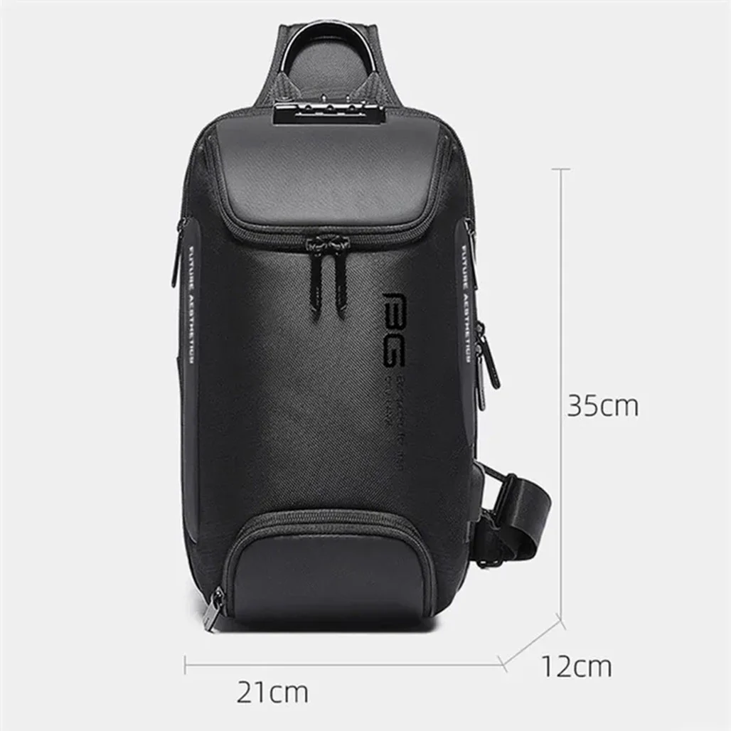 BANGE BG-7082 Anti-theft TSA Lock Crossbody Bag Waterproof Chest Pack with External USB Port - Black - Image 3