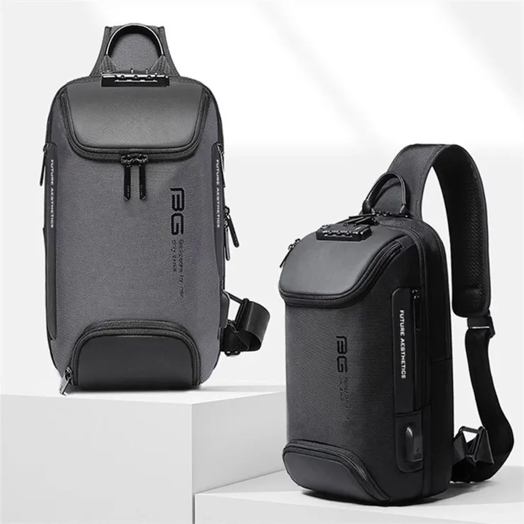 BANGE BG-7082 Anti-theft TSA Lock Crossbody Bag Waterproof Chest Pack with External USB Port - Black - Image 4
