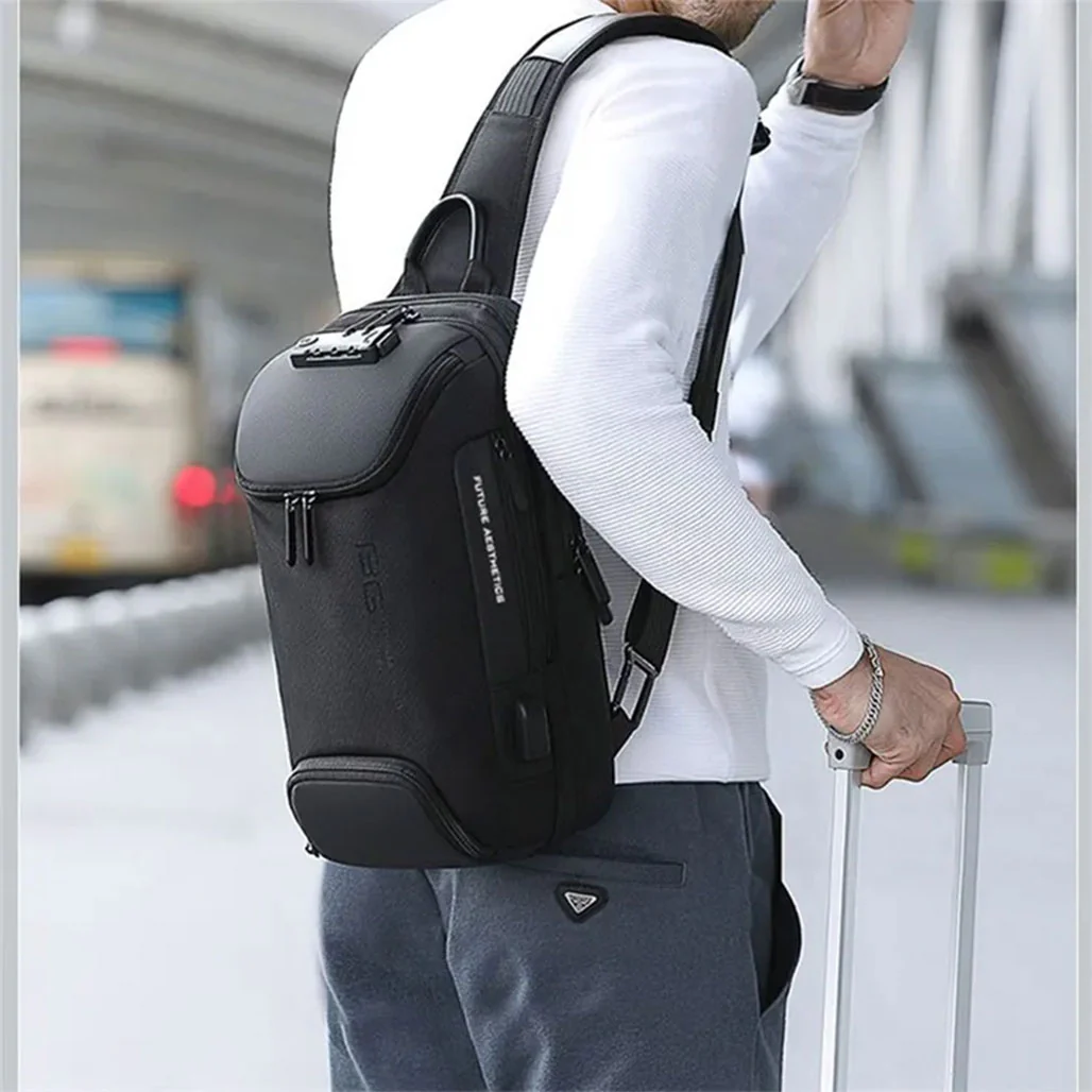 BANGE BG-7082 Anti-theft TSA Lock Crossbody Bag Waterproof Chest Pack with External USB Port - Black - Image 7