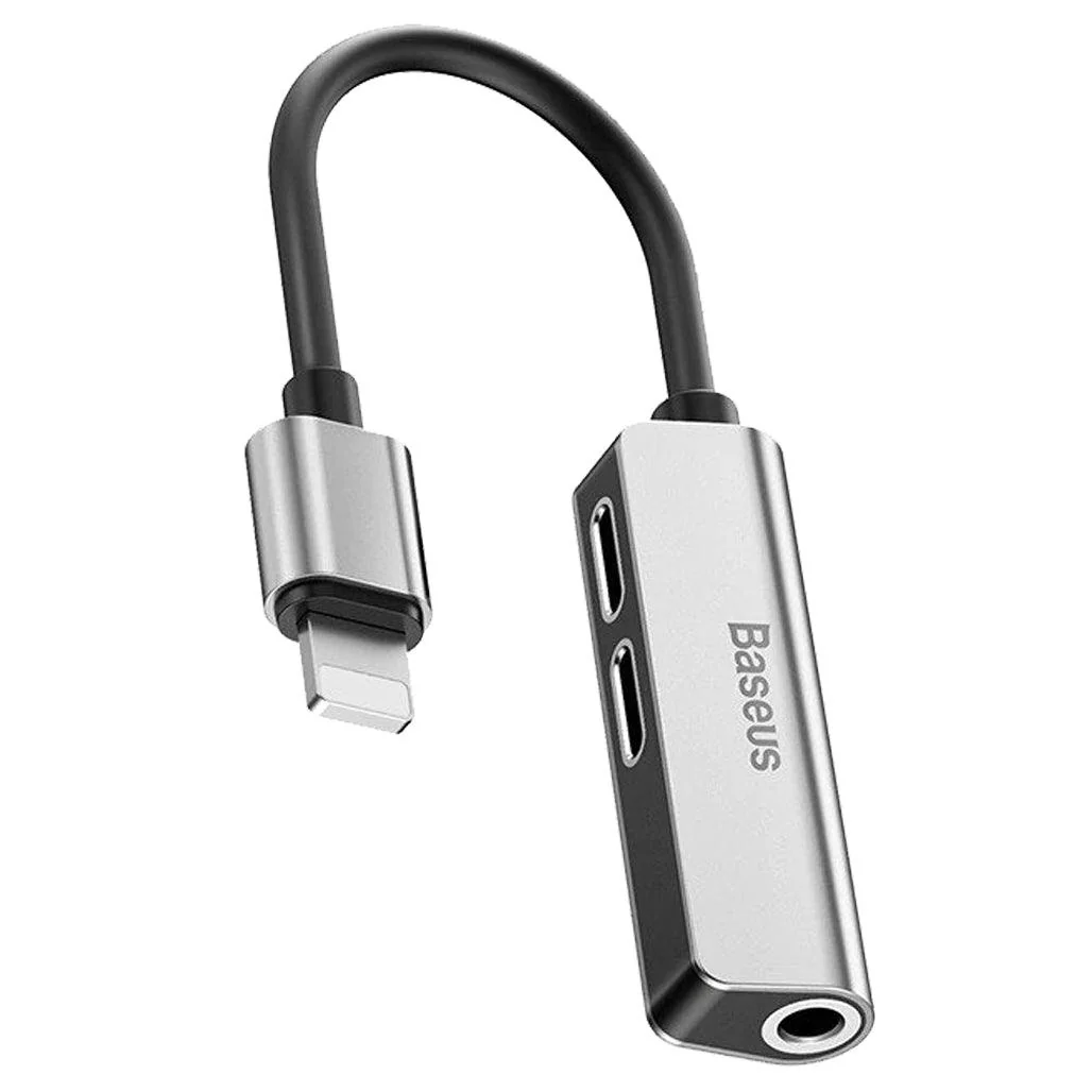 Baseus 3-in-1 iP Male to Dual iP - 3.5mm Female Adapter L52 Silver