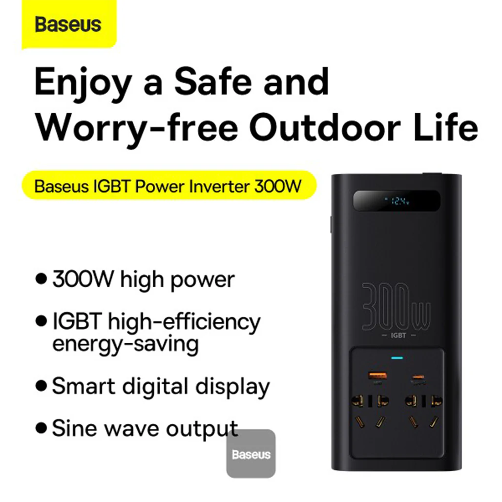 Baseus 300W Car Power Inverter with Pure Sine Wave Output and Multi-Port USB Charging - Image 3