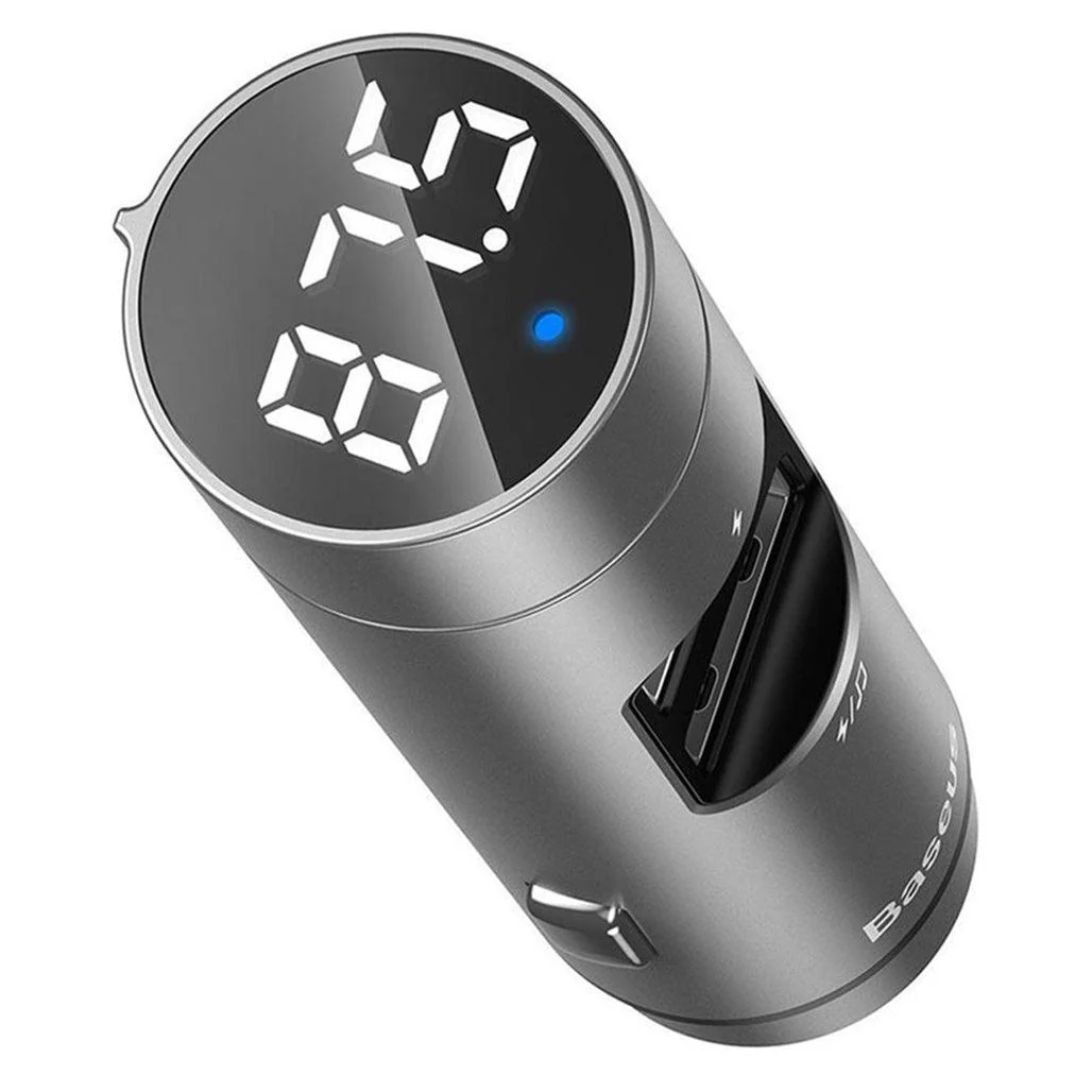 Baseus BS-01 Energy Column Car Wireless MP3 Charger - 5.0 Bluetooth, 3.1A Fast Charging, Intelligent Voltage Display, Metal Enclosure - Silver - Image 4