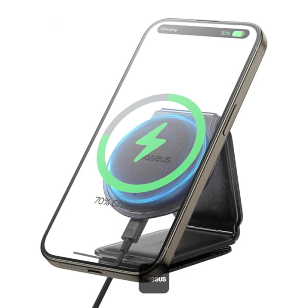 Baseus C02 PrimeTrip Magnetic Wireless Charging Car Phone Holder - 15W Qi2 MagSafe, Foldable Dashboard Mount, 360° Adjustable, Gray - Image 5