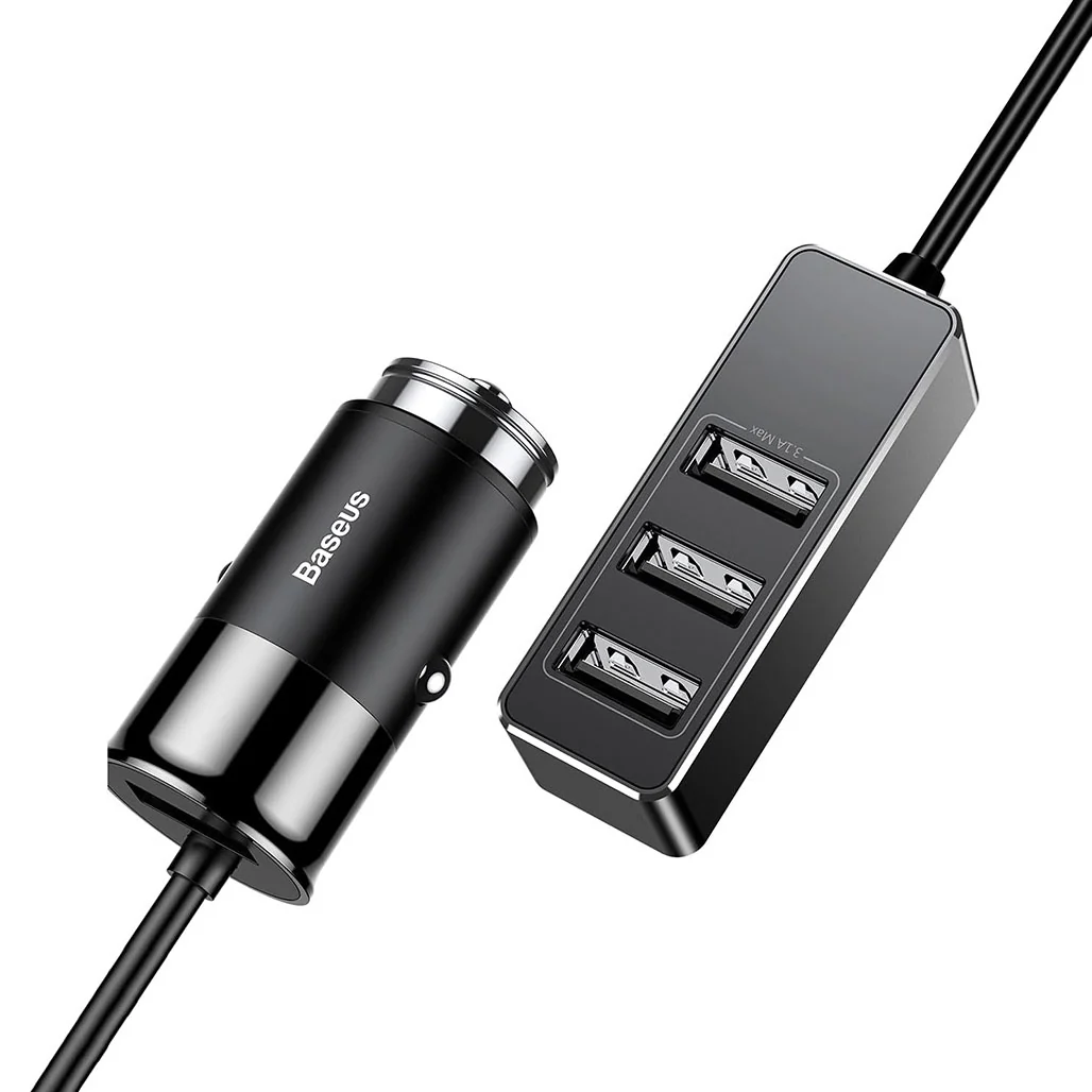 Baseus Car Charger Charging Station Splitter 5.5A - 3 USB Ports, 1.5M Cable, Black | CCTON-01 - Image 2