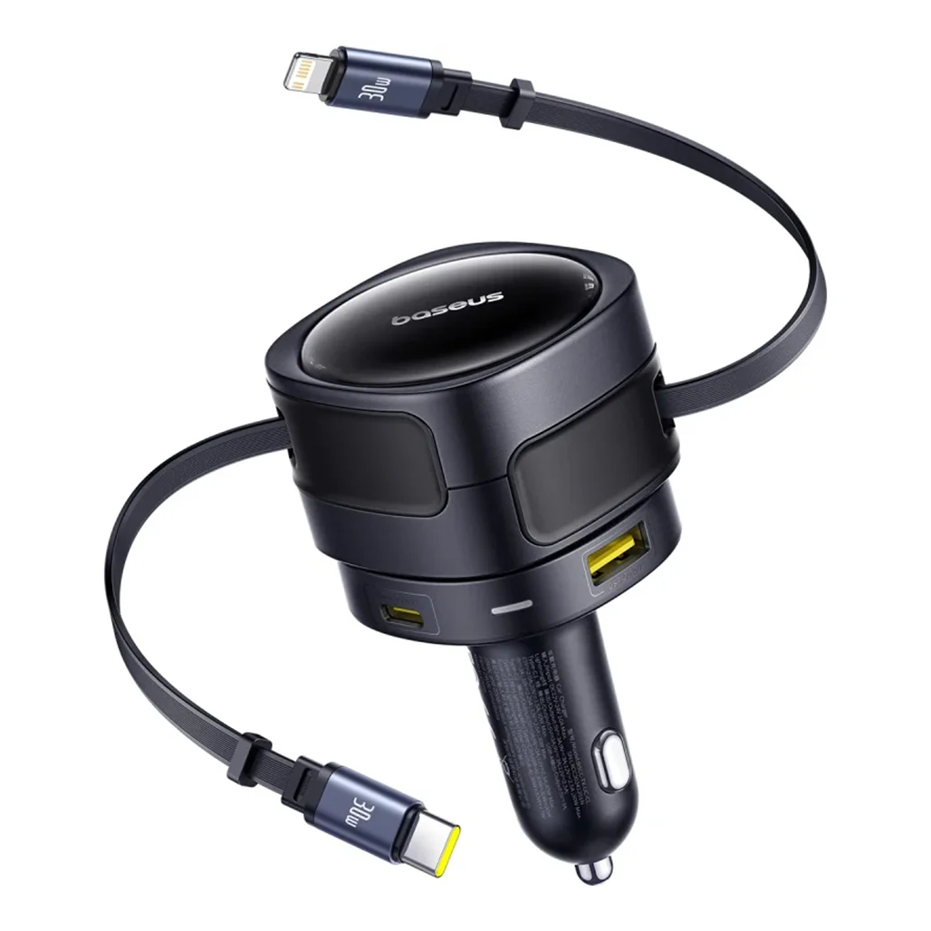 Baseus Enjoyment Max 90W Car Charger with Built-in USB-C & Lightning Cables - Image 6