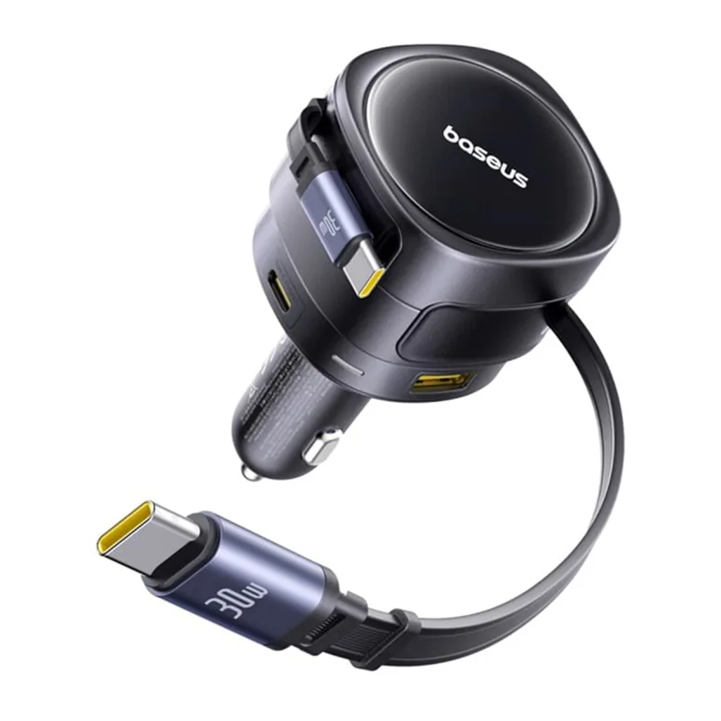 Baseus Enjoyment Max 90W Car Charger – Dual Retractable USB-C Cables, USB-C & USB-A Ports - Image 2