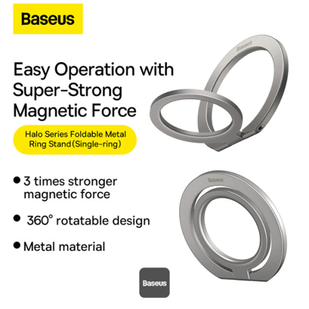 Baseus Halo Series Foldable Metal Ring Stand | 360° Rotating Magnetic Phone Holder for Hands-Free Use - Image 3