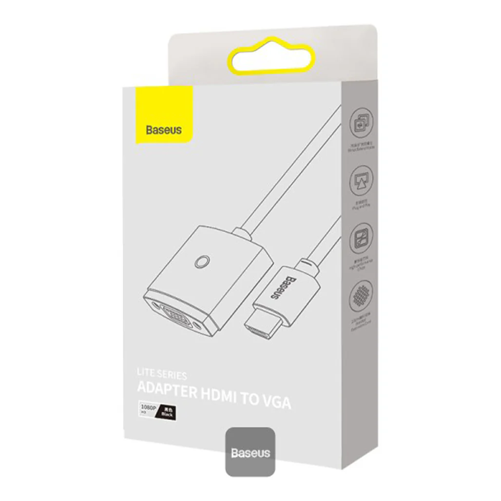 Baseus Lite Series HDMI to VGA Adapter - 1080P HD, Black - Image 2