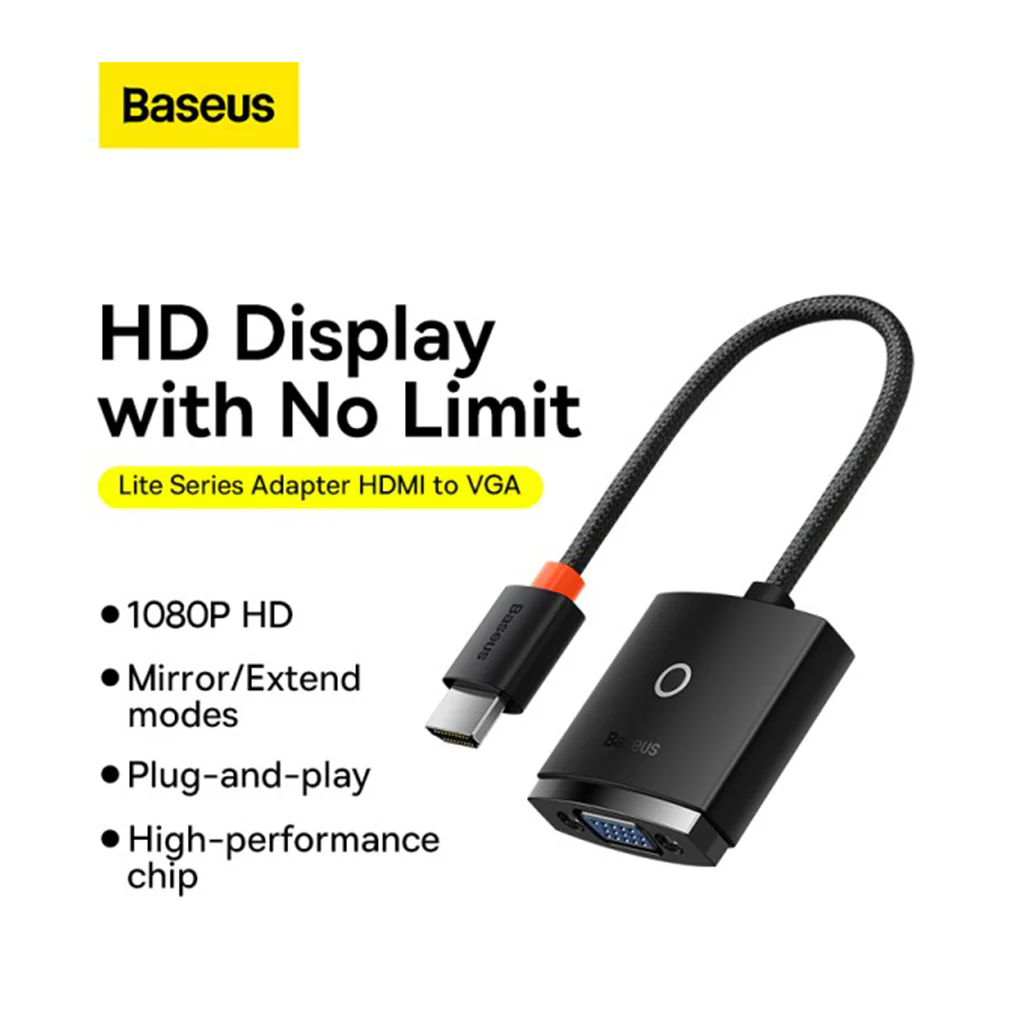 Baseus Lite Series HDMI to VGA Adapter - 1080P HD, Black - Image 3