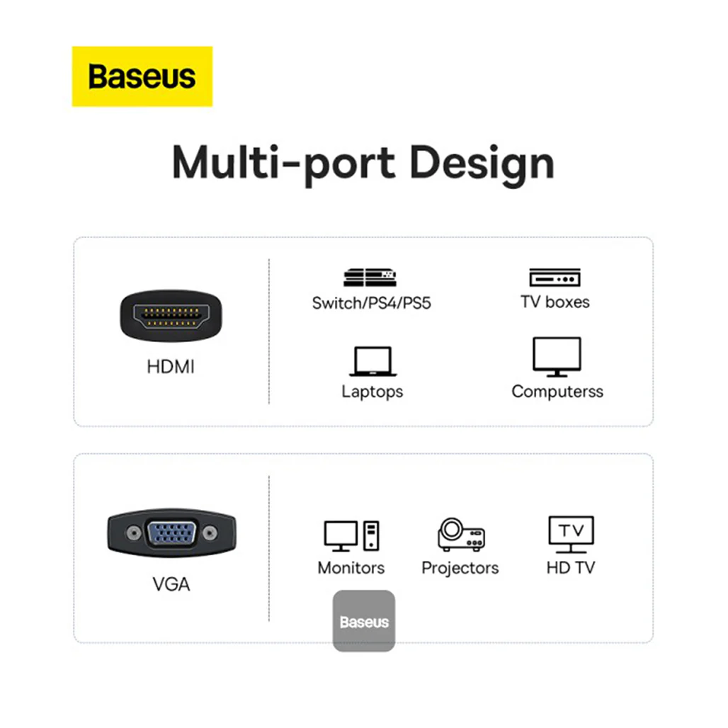 Baseus Lite Series HDMI to VGA Adapter - 1080P HD, Black - Image 4
