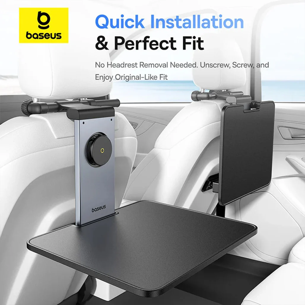 Baseus MagPro II Versatile Car Mount - Foldable Laptop Desk with 360° Rotatable Phone Holder, Adjustable Height, Easy Installation for Backseat Headrest, Black - Image 10