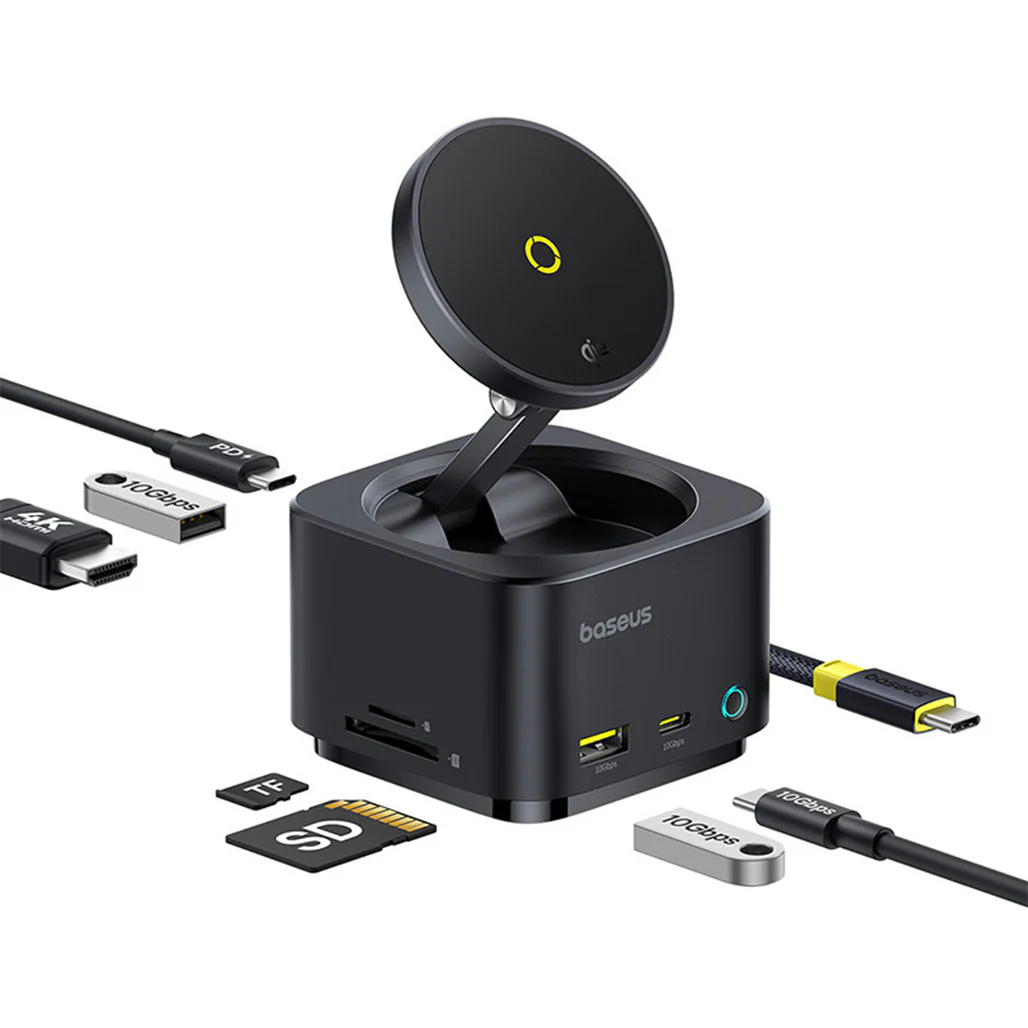 Baseus MagPro Series II 7-in-1 Hub – Magnetic Wireless Charging, 15W Qi2, 100W PD, 4K HDMI, Ultra-Fast 10Gbps Ports - Image 2