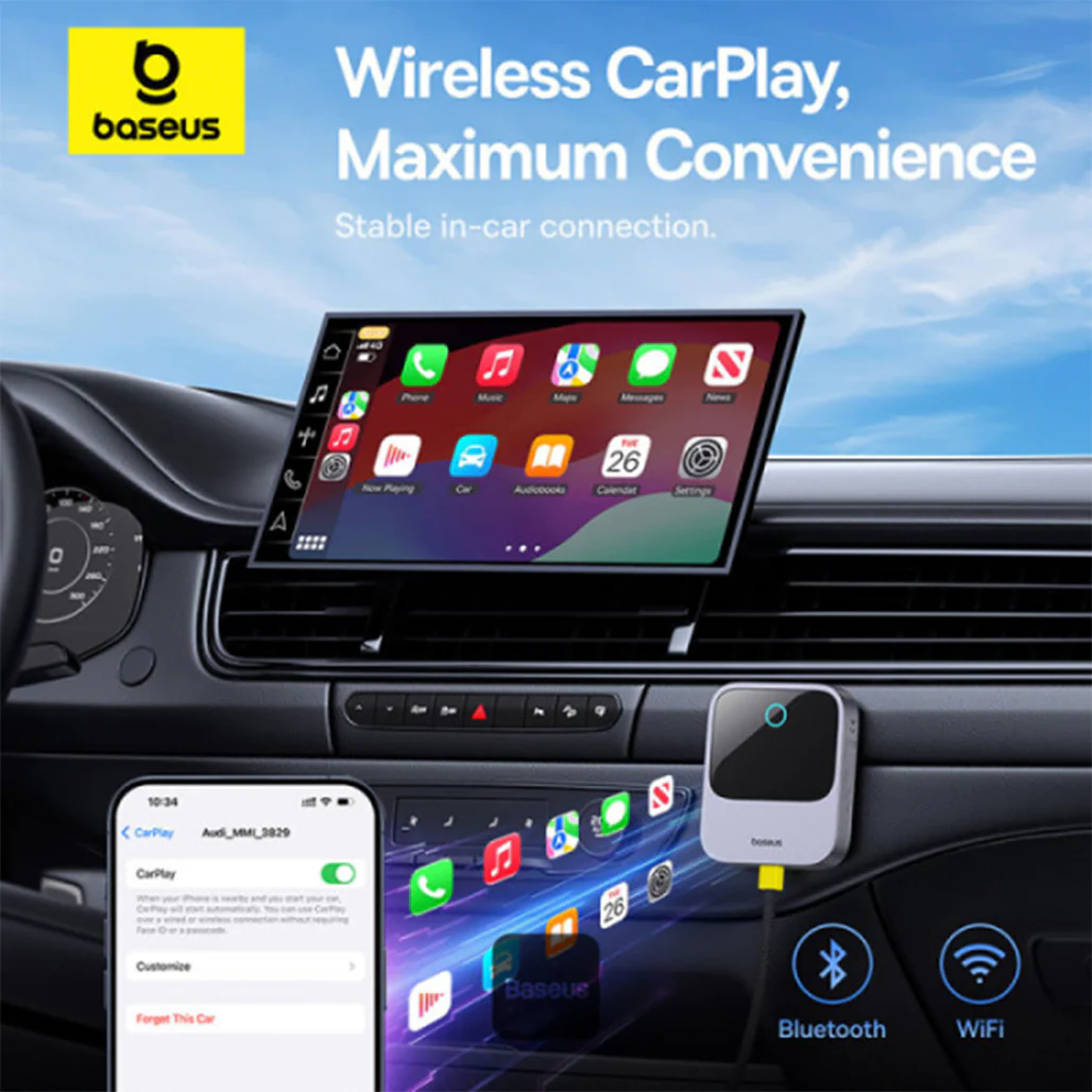 Baseus Prime Trip Safe Journey Wireless CarPlay Adapter for iPhone - Converts Wired CarPlay to Wireless, Dual-Screen - Image 6