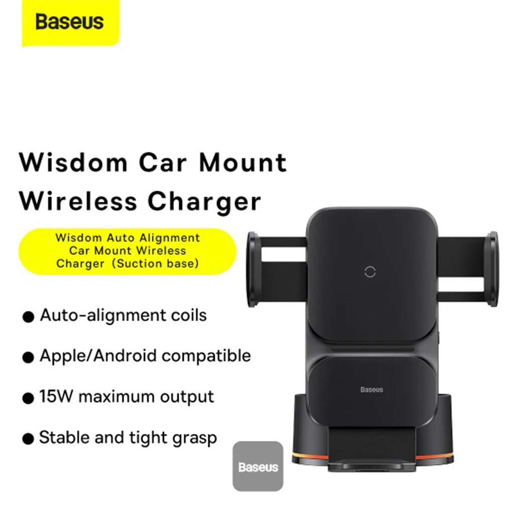 Baseus Qi 15W Wireless Car Charger and Phone Holder with Suction Cup – Fast Charging, Auto Alignment, and Universal Compatibility - Image 5