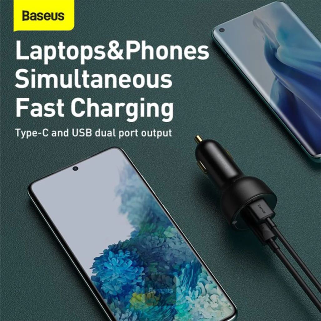 Baseus Superme PPS Dual Quick Car Charger with 1m USB-C to USB-C Cable – 100W Fast Charging with Digital Display - Image 4