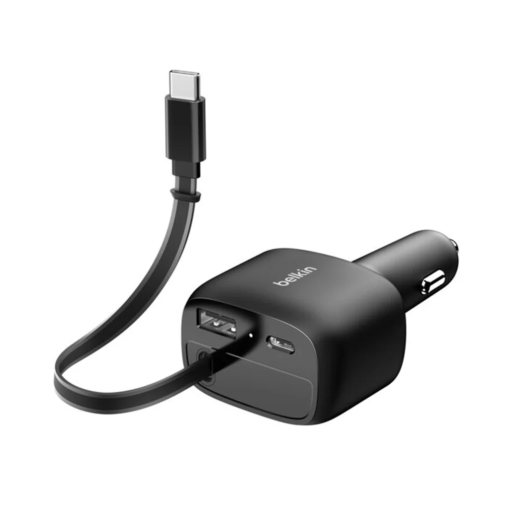 Belkin BoostCharge 75W Retractable Car Charger with USB-C Cable & Dual Ports