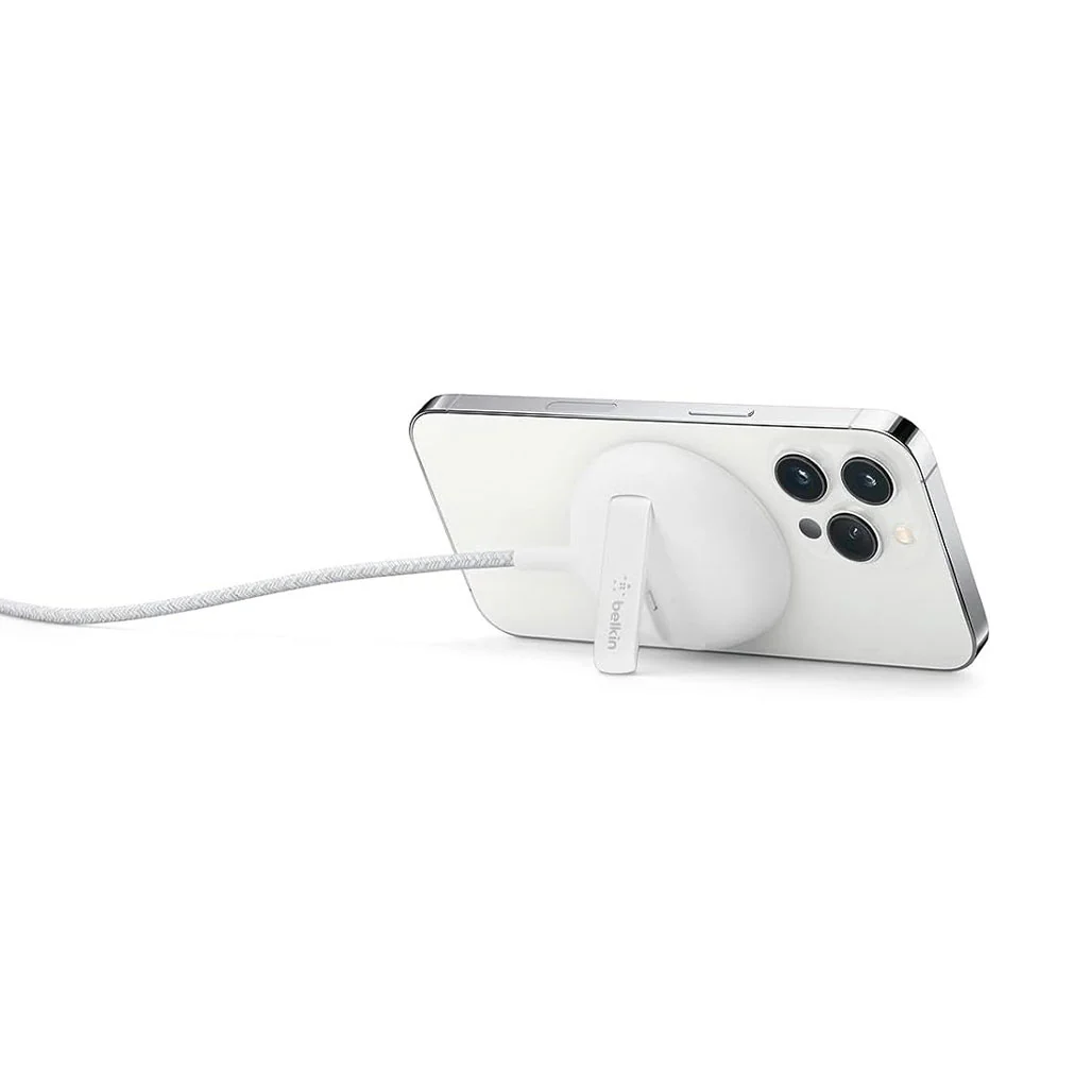 Belkin WIA004BTWH MagSafe Portable Wireless Charger Pad with Stand - 15W Fast Charging, 6.6ft Cable, Compatible with iPhone 13/12, White