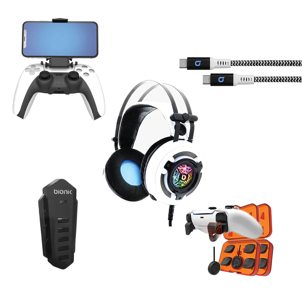 Bionik Pro Kit+ for PlayStation 5 – Gaming Headset, Quickshot Pro Triggers, Phone Holder, USB-C Cable & 6-Port USB Hub - Image 2