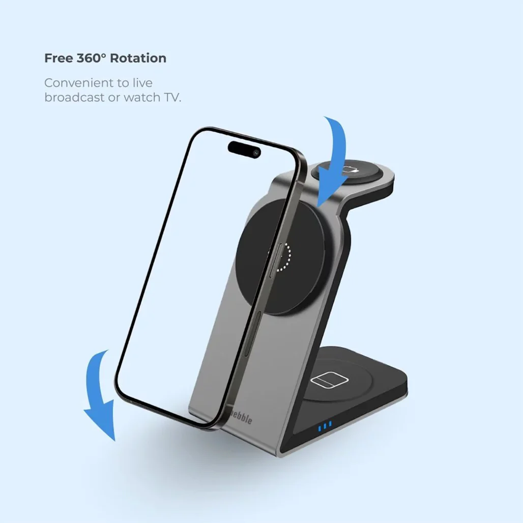 Blupebble 3-in-1 Wireless MagSafe Charging Stand - Fast Charging for iPhone, Apple Watch, and AirPods - Image 3