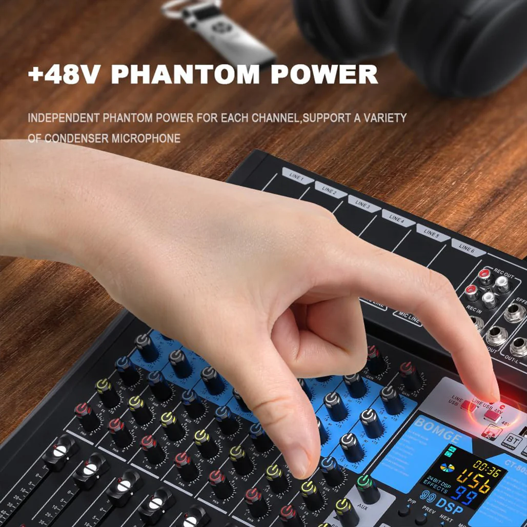 BOMGE 8-Channel Professional Audio Mixer Console – Studio & DJ Sound Board Interface - Image 7