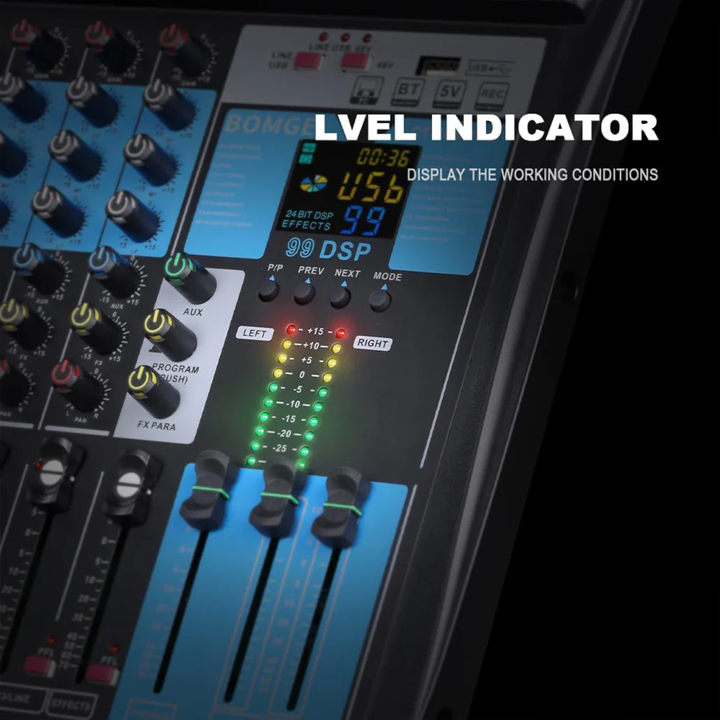 BOMGE 8-Channel Professional Audio Mixer Console – Studio & DJ Sound Board Interface - Image 9