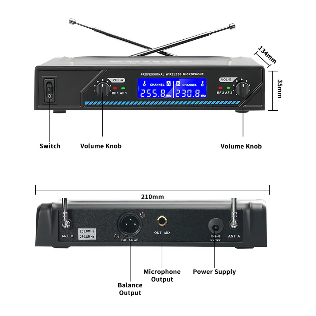 BOMGE V-230 - 2 Channel Wireless Handheld Microphone - Image 3