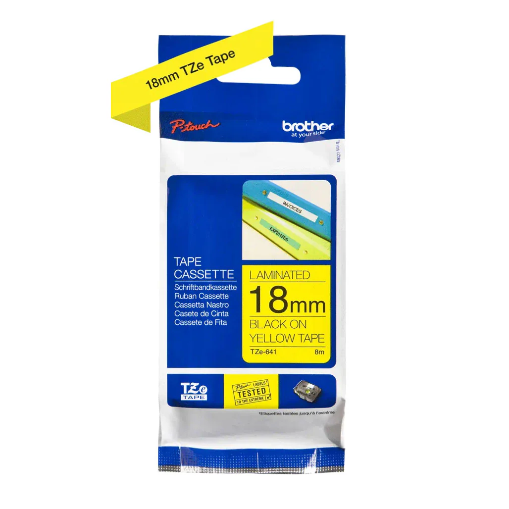 Brother TZe-641 Labelling Tape Cassette – Black on Yellow, 18mm wide
