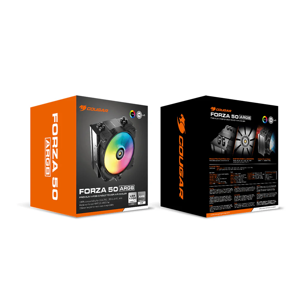 Cougar FORZA 50 - ARGB Premium Single Tower Air Cooler for AMD & Intel CPUs - Efficient & Quiet Cooling - Image 6