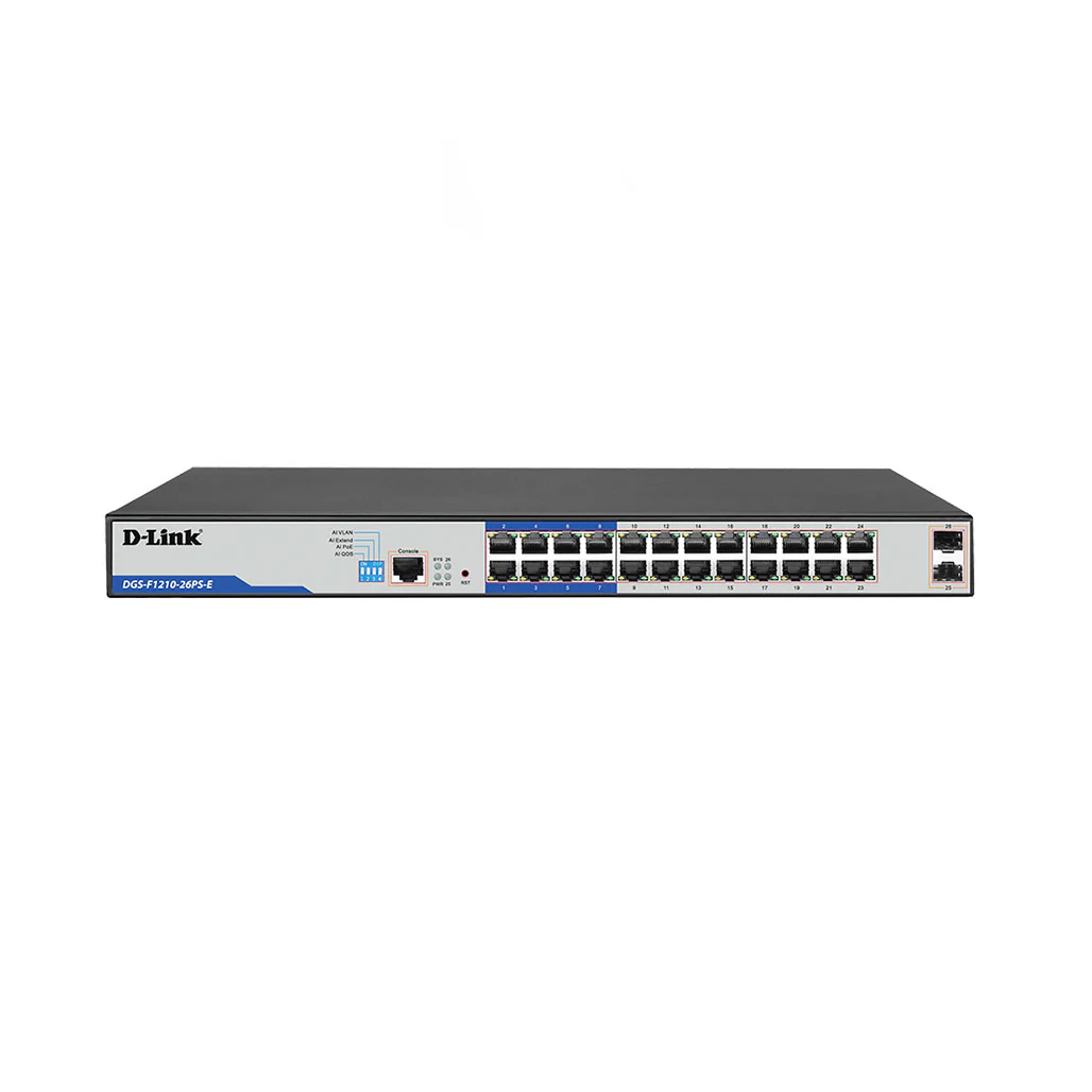 D-Link 24-Port Layer 2 Gigabit Managed Long Range PoE+ Surveillance Switch -DGS-F1210-26PS-E
