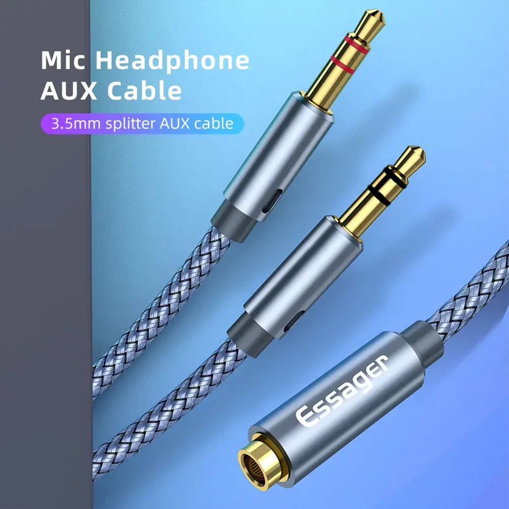 ESSAGER Splitter Audio Jack 3.5mm Female to Dual Male Headphone & Microphone Adapter – EYPS35-TLB0G - Image 2