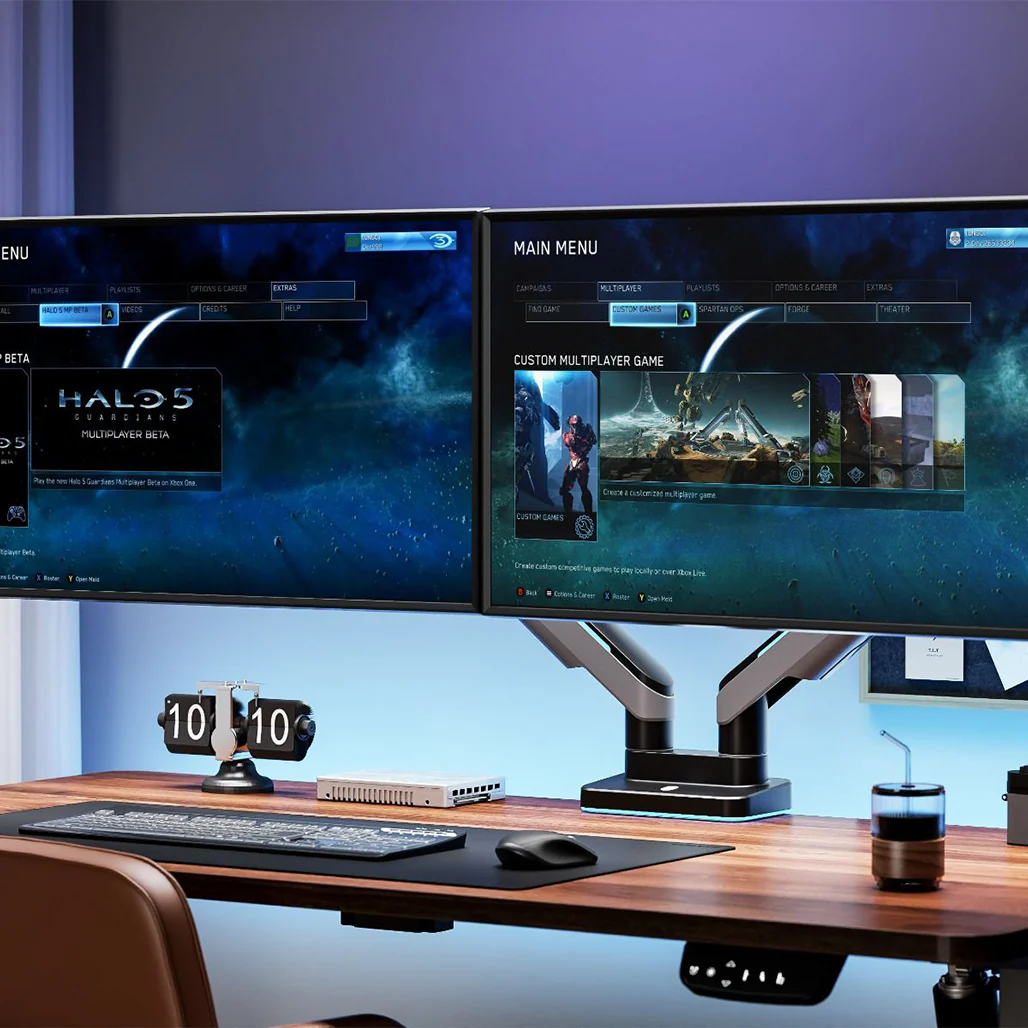 GamerTek Pivot Dual RGB Monitor Arm – Black - Image 4