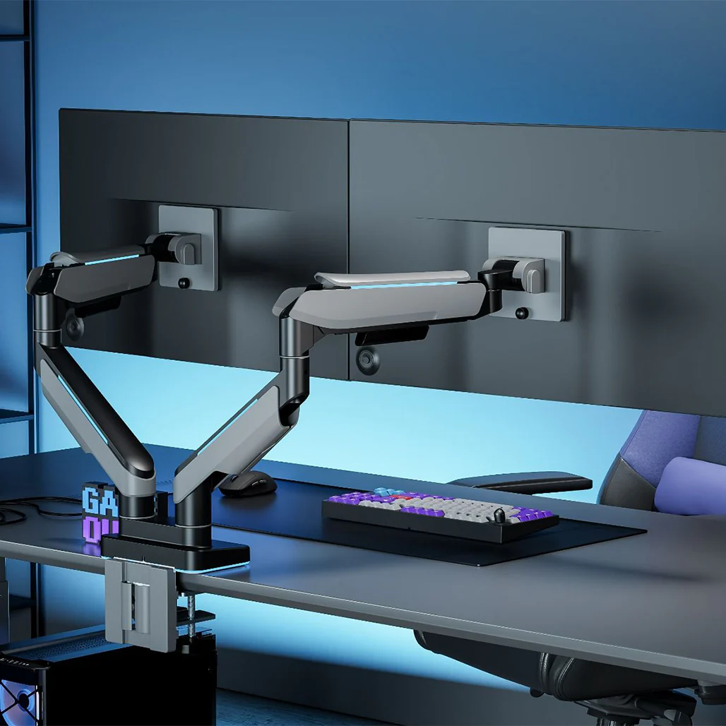 GamerTek Pivot Dual RGB Monitor Arm – Black - Image 6