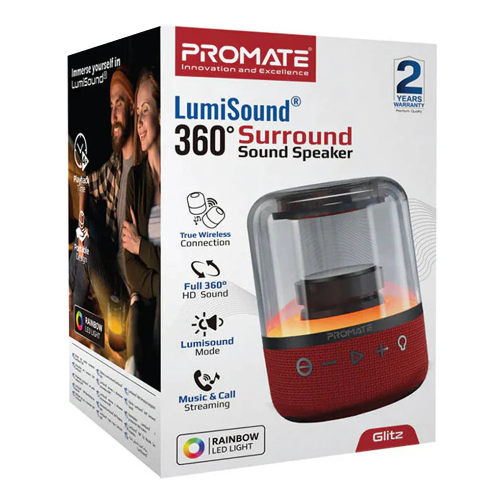 Promate Glitz-L HD - LumiSound 360° Surround Sound Speaker - Red - Image 2