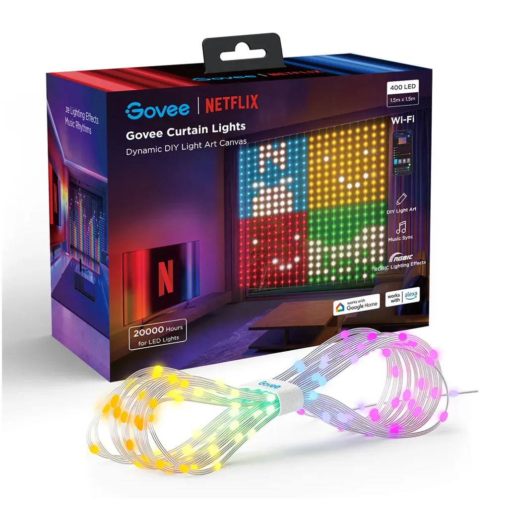Govee Curtain Light Netflix Edition (1.5m x 1.5m) – Smart RGBIC LED Curtain Lights with Wi-Fi & Bluetooth